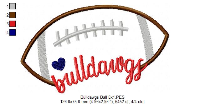 Football Bulldawgs Ball - Fill Stitch Embroidery