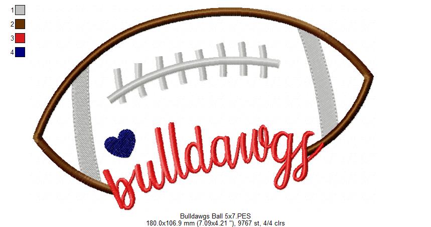 Football Bulldawgs Ball - Fill Stitch Embroidery