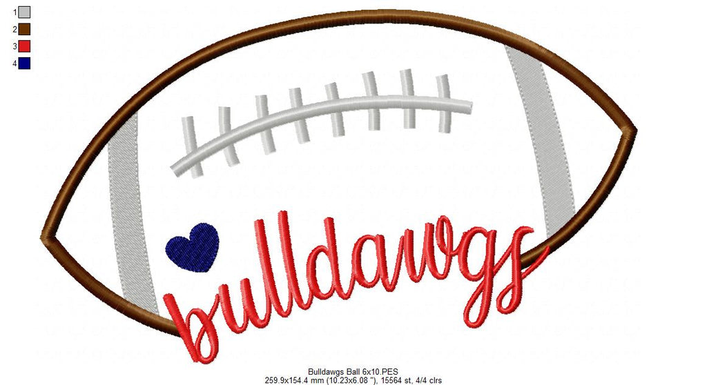 Football Bulldawgs Ball - Fill Stitch Embroidery