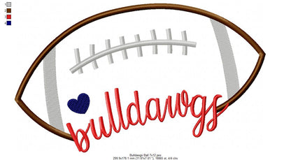 Football Bulldawgs Ball - Fill Stitch Embroidery