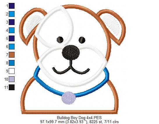 Bulldog Dog Boy - Applique - Machine Embroidery Design