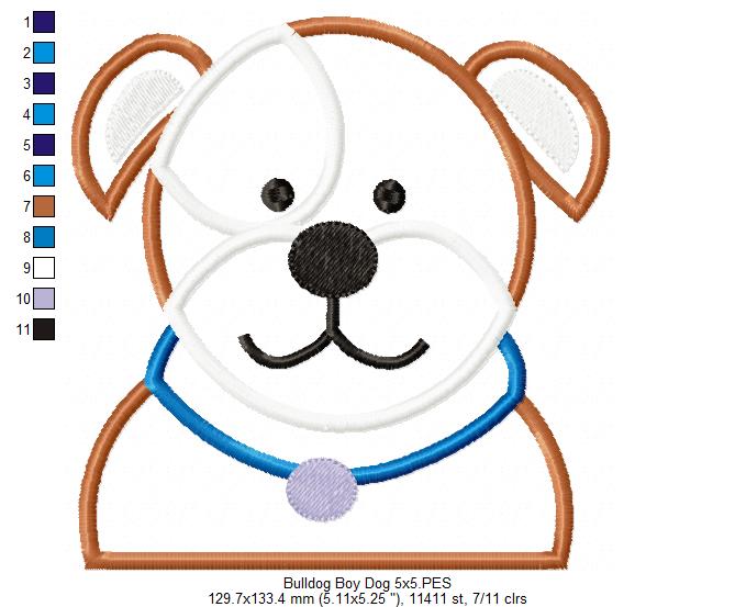 Bulldog Dog Boy - Applique - Machine Embroidery Design