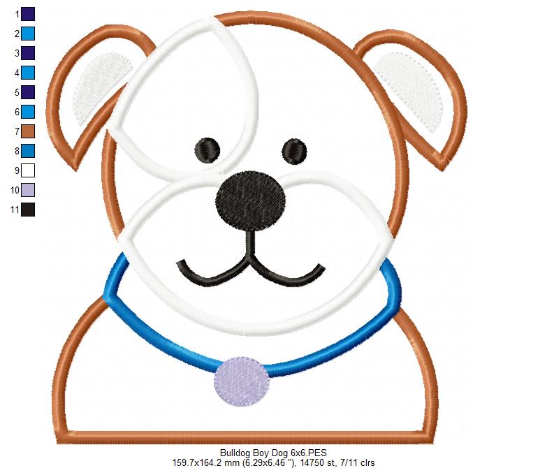 Bulldog Dog Boy - Applique - Machine Embroidery Design