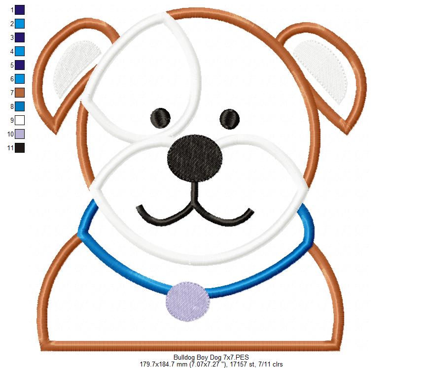 Bulldog Dog Boy - Applique - Machine Embroidery Design