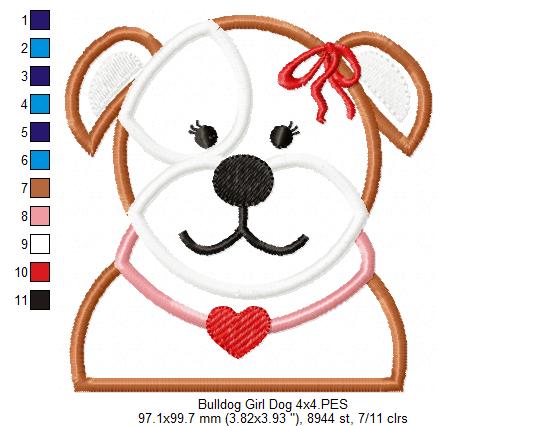 Bulldog Girl Boy - Applique - Machine Embroidery Design