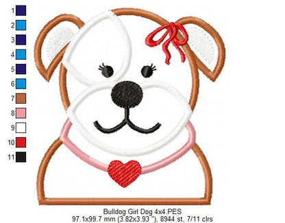Bulldog Girl Boy - Applique - Machine Embroidery Design