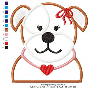 Bulldog Girl Boy - Applique - Machine Embroidery Design