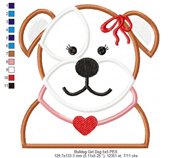 Bulldog Girl Boy - Applique - Machine Embroidery Design