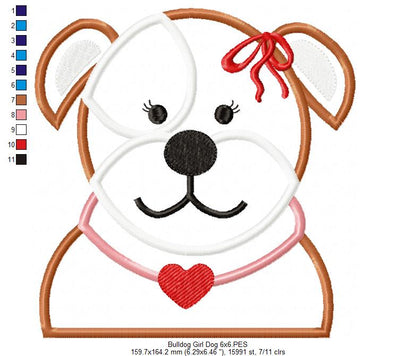 Bulldog Girl Boy - Applique - Machine Embroidery Design