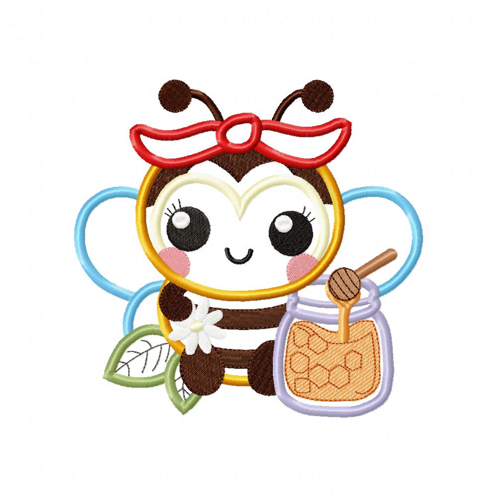 Bumble Bee with Honey - Applique - Machine Embroidery Design