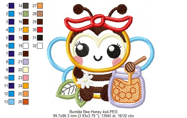 Bumble Bee with Honey - Applique - Machine Embroidery Design