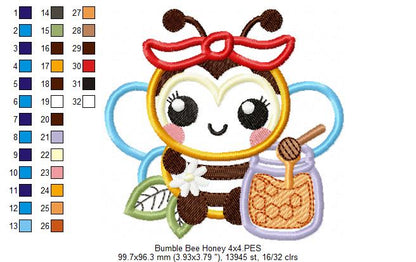 Bumble Bee with Honey - Applique - Machine Embroidery Design