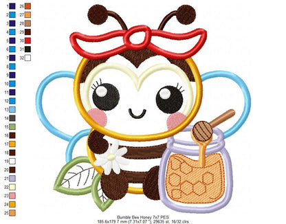 Bumble Bee with Honey - Applique - Machine Embroidery Design