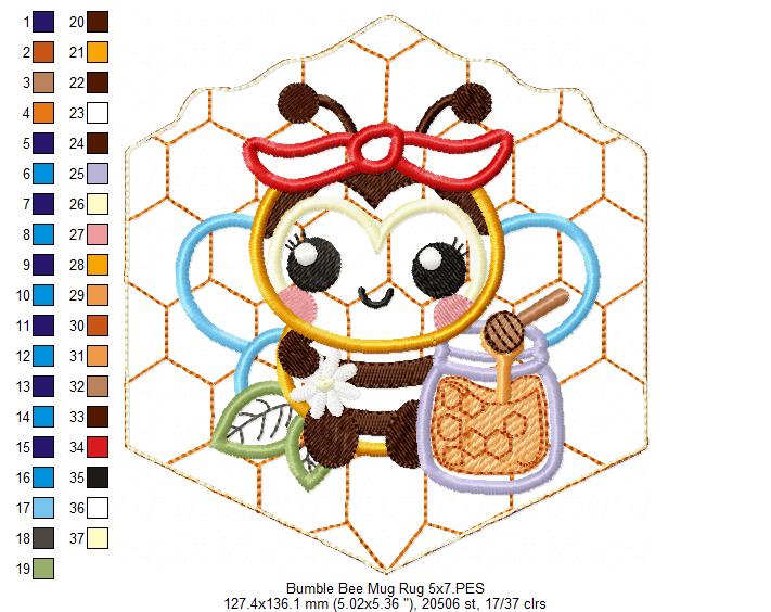 Bumble Bee Mug Rug - ITH Project - Machine Embroidery Design