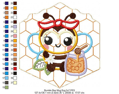 Bumble Bee Mug Rug - ITH Project - Machine Embroidery Design