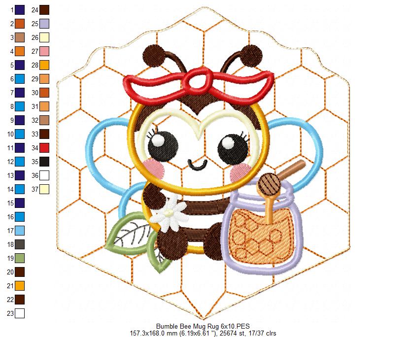 Bumble Bee Mug Rug - ITH Project - Machine Embroidery Design