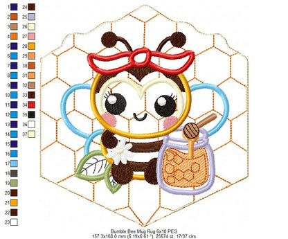 Bumble Bee Mug Rug - ITH Project - Machine Embroidery Design