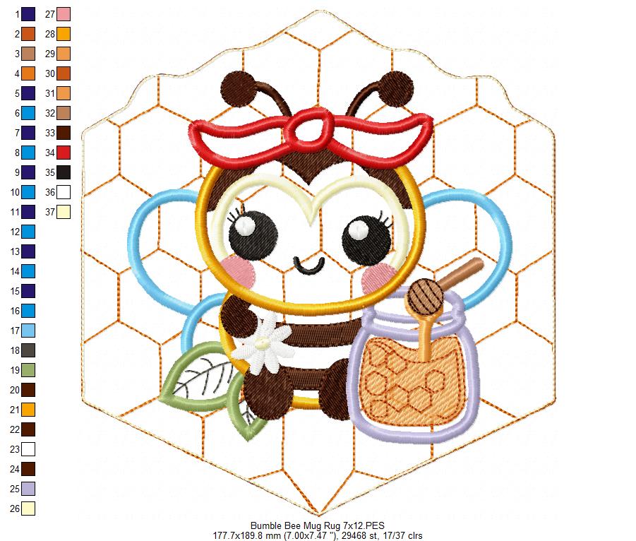Bumble Bee Mug Rug - ITH Project - Machine Embroidery Design