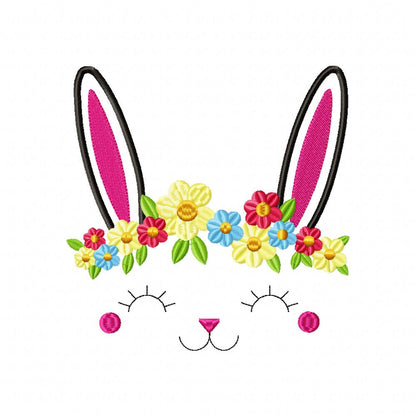 Cute Bunny Girl Flowers - Fill Stitch - Machine Embroidery Design