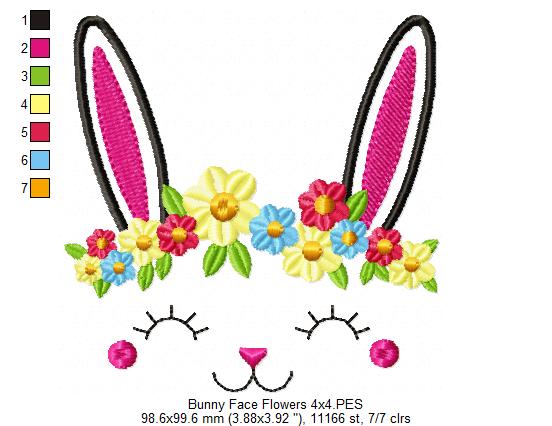 Cute Bunny Girl Flowers - Fill Stitch - Machine Embroidery Design
