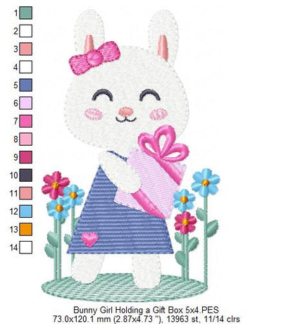 Bunny Girl Holding a Gift - Fill Stitch