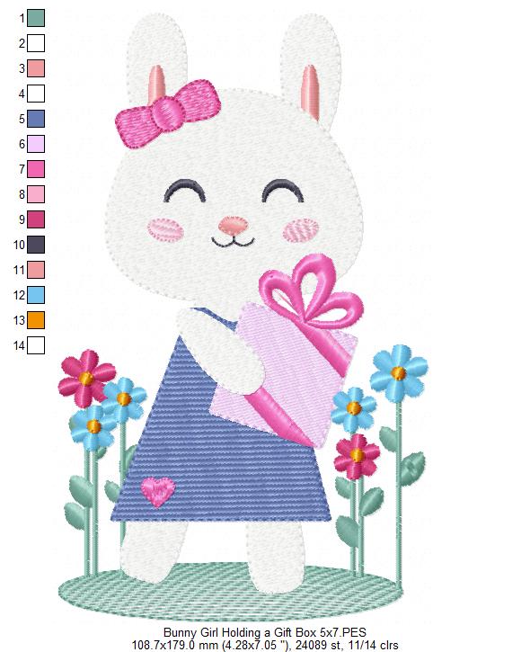 Bunny Girl Holding a Gift - Fill Stitch