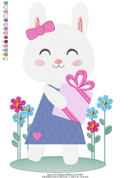 Bunny Girl Holding a Gift - Fill Stitch