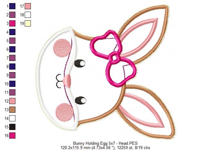Bunny Girl holding Egg - ITH Project - Machine Embroidery Design