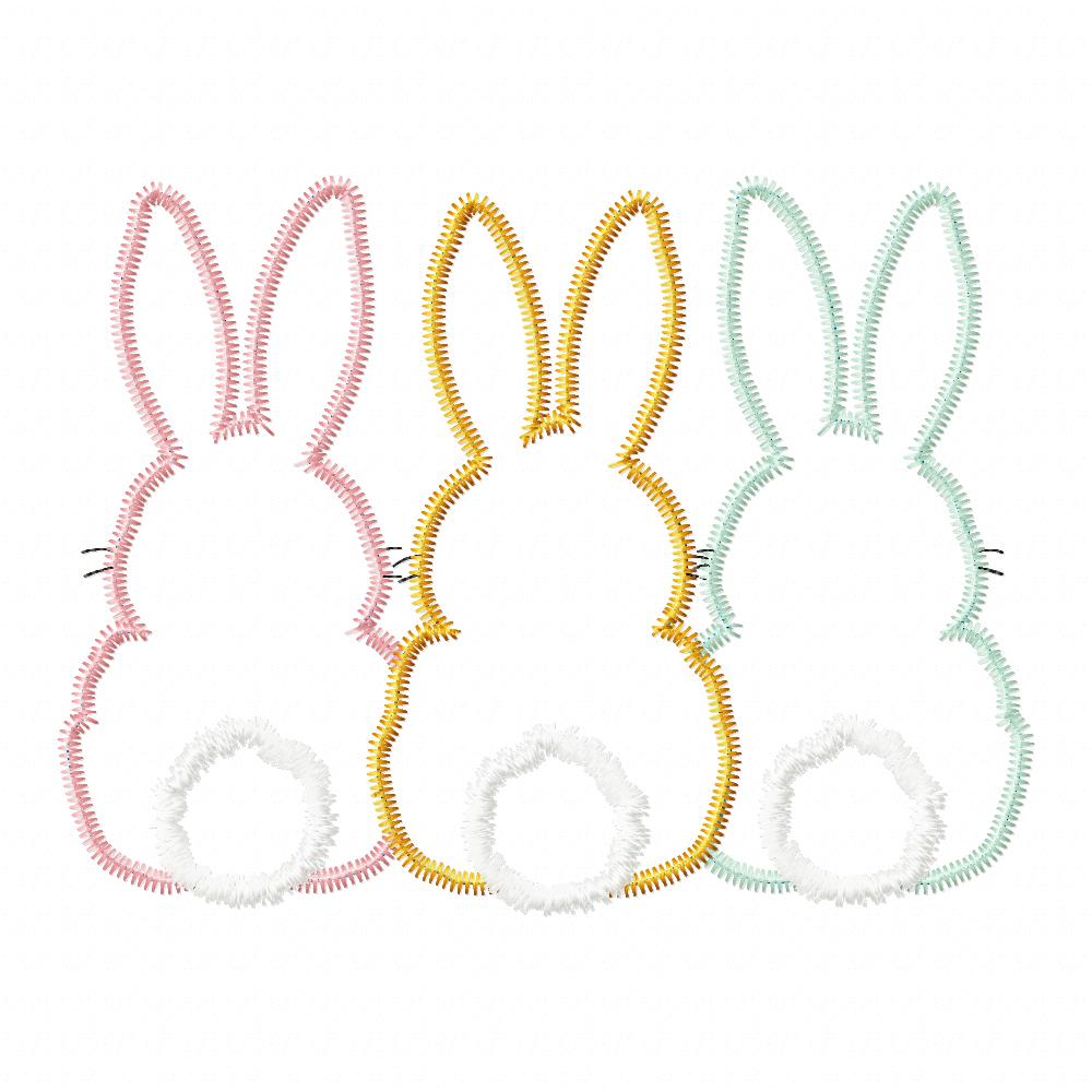 Bunnies Back Trio - Zig Zag Applique - Machine Embroidery Design