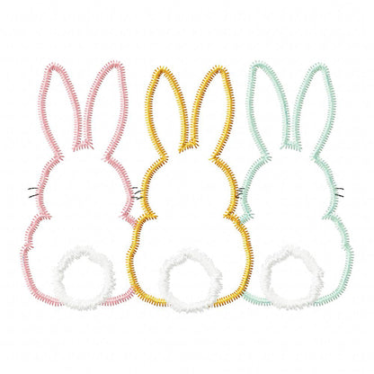 Bunnies Back Trio - Zig Zag Applique - Machine Embroidery Design