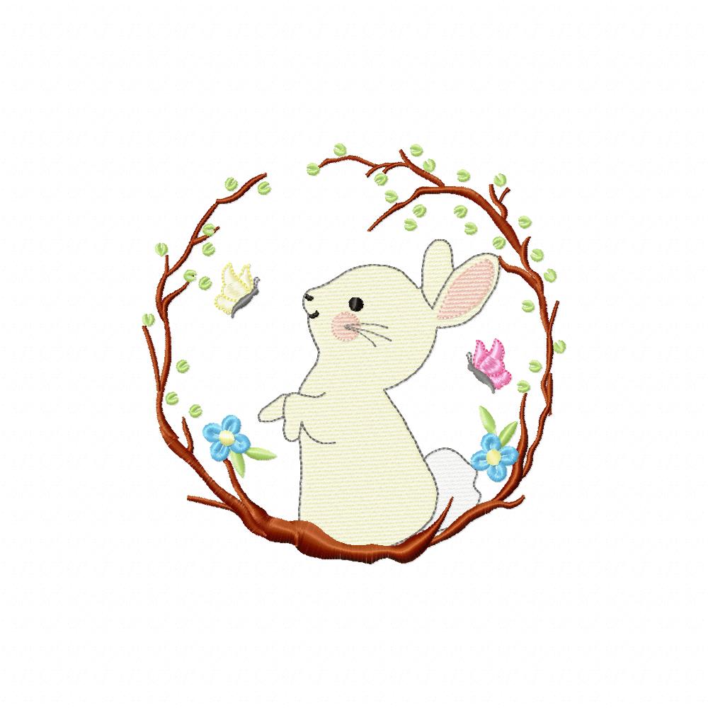 Bunny in a Wood Frame - Fill Stitch - Machine Embroidery Design