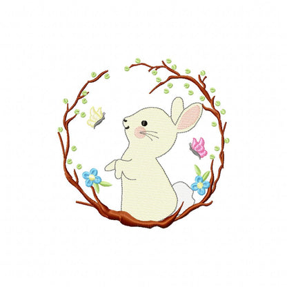 Bunny in a Wood Frame - Fill Stitch - Machine Embroidery Design