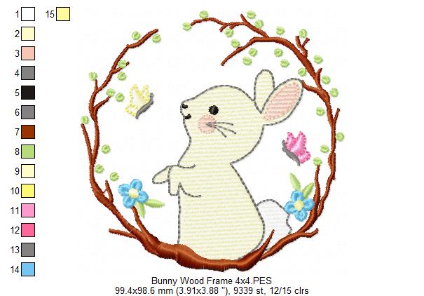 Bunny in a Wood Frame - Fill Stitch - Machine Embroidery Design