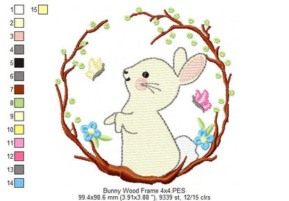 Bunny in a Wood Frame - Fill Stitch - Machine Embroidery Design