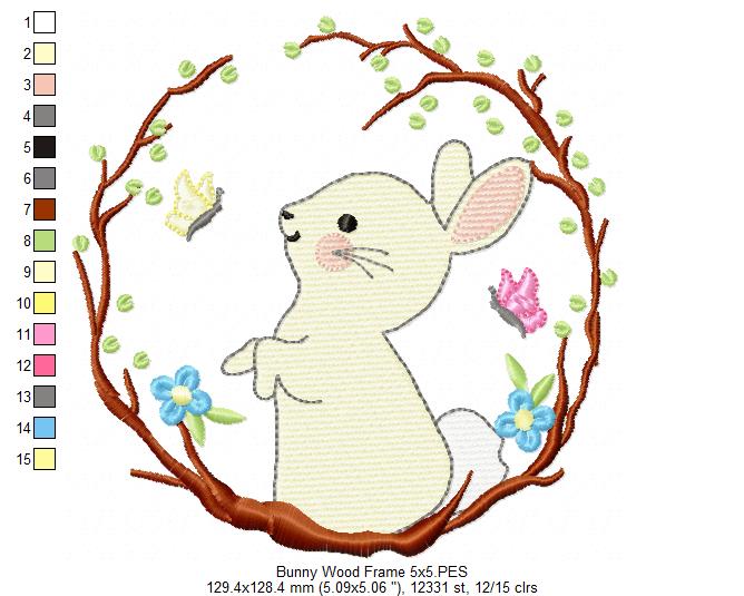 Bunny in a Wood Frame - Fill Stitch - Machine Embroidery Design