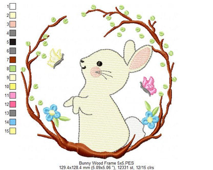 Bunny in a Wood Frame - Fill Stitch - Machine Embroidery Design