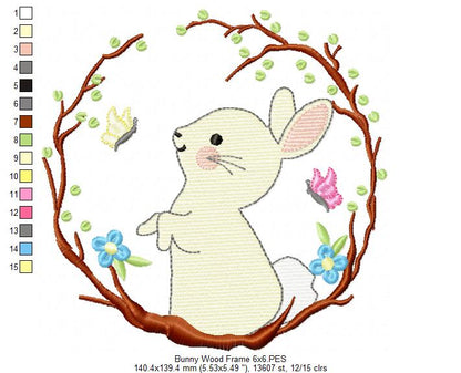 Bunny in a Wood Frame - Fill Stitch - Machine Embroidery Design