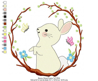 Bunny in a Wood Frame - Fill Stitch - Machine Embroidery Design