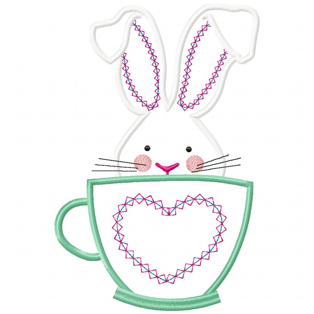 Easter Bunny in a Cup - Applique - Machine Embroidery Design