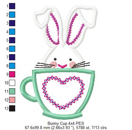 Easter Bunny in a Cup - Applique - Machine Embroidery Design