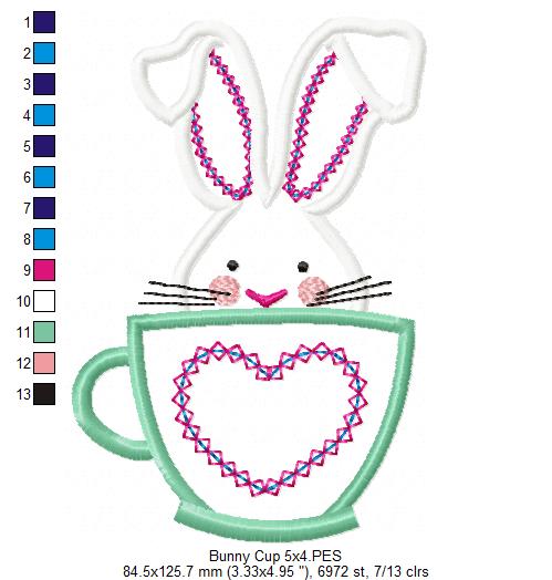 Easter Bunny in a Cup - Applique - Machine Embroidery Design