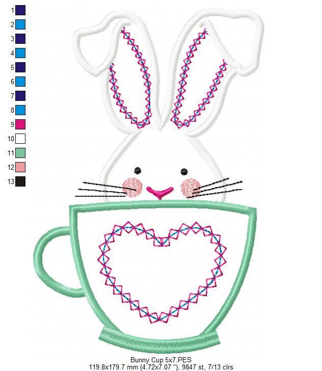 Easter Bunny in a Cup - Applique - Machine Embroidery Design