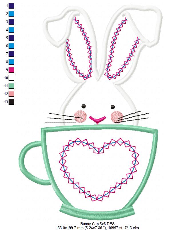 Easter Bunny in a Cup - Applique - Machine Embroidery Design