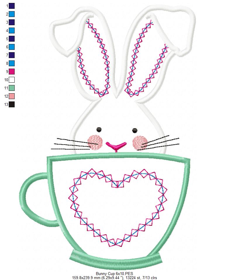 Easter Bunny in a Cup - Applique - Machine Embroidery Design