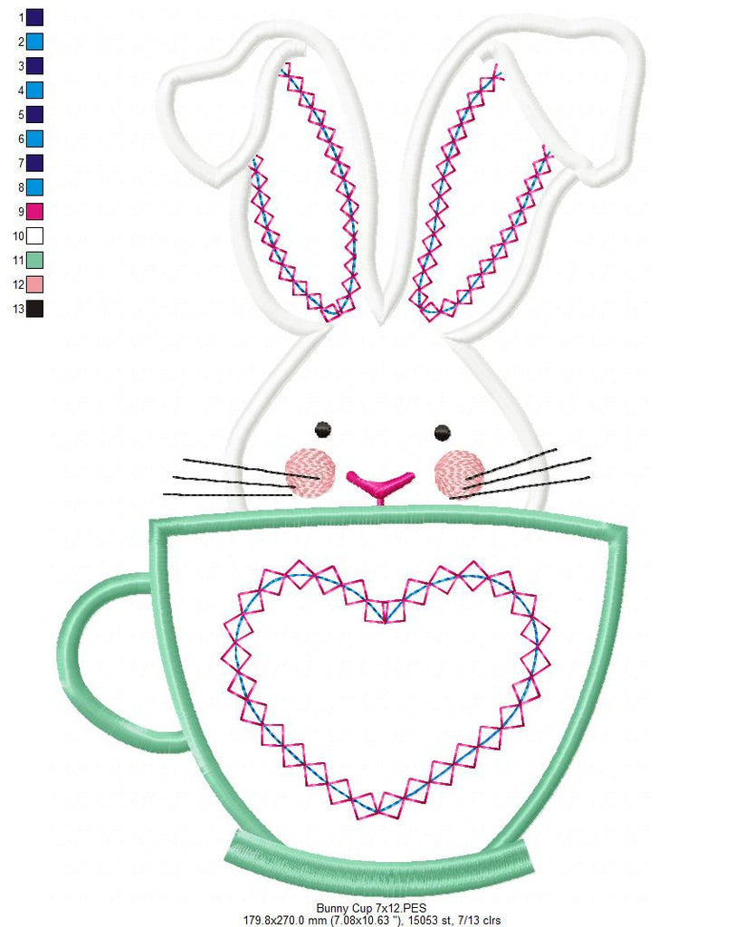 Easter Bunny in a Cup - Applique - Machine Embroidery Design