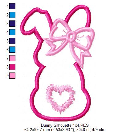 Easter Girl Bunny Silhouette - Applique - Machine Embroidery Design