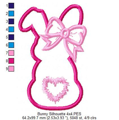 Easter Girl Bunny Silhouette - Applique - Machine Embroidery Design