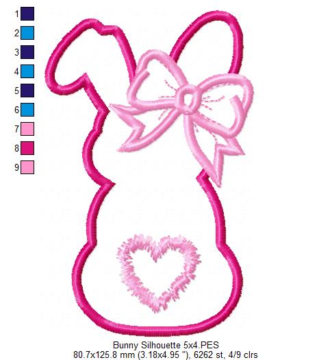 Easter Girl Bunny Silhouette - Applique - Machine Embroidery Design