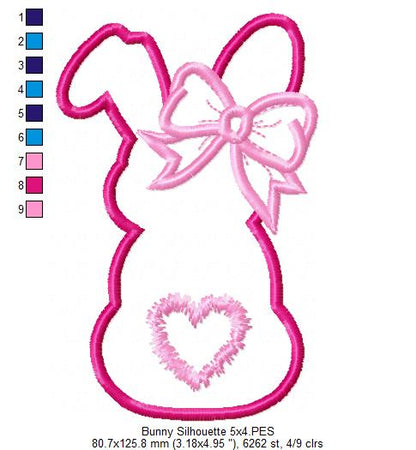 Easter Girl Bunny Silhouette - Applique - Machine Embroidery Design