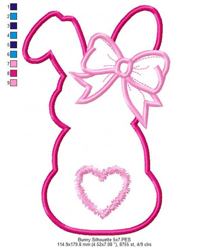 Easter Girl Bunny Silhouette - Applique - Machine Embroidery Design